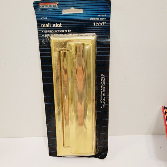 Vtg National Brand Polished Brass Spring Action Flap Mail Slot - Picture 1 of 4